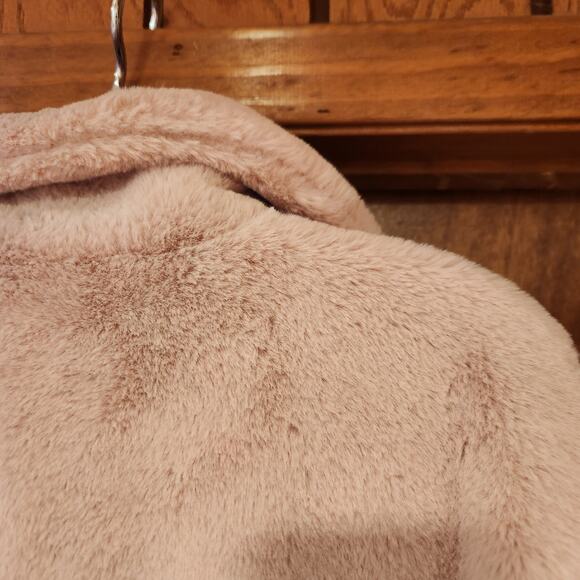 Avec Les Filles Short Faux-Fur Jacket Snap Close Color Blush Size S - Picture 6 of 8